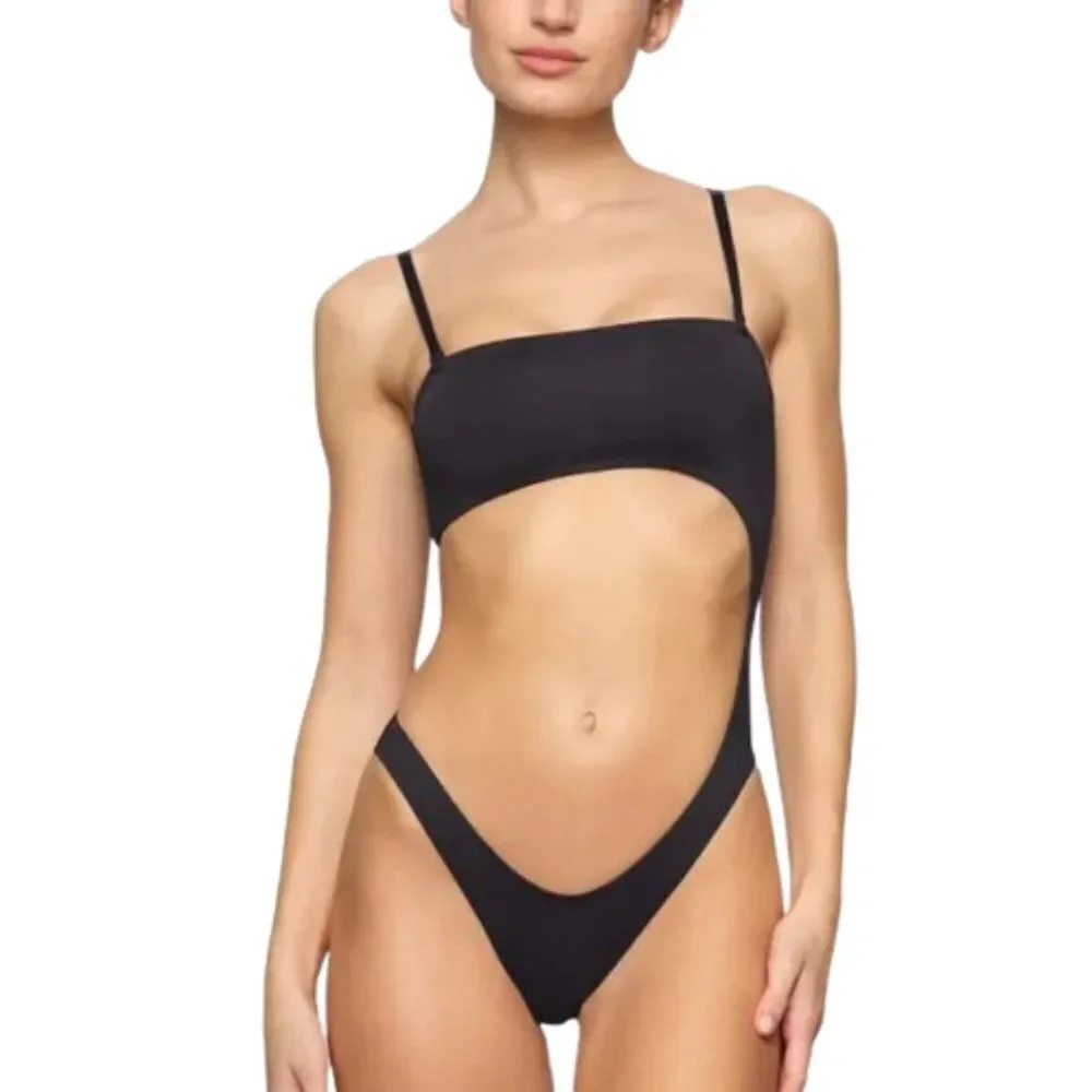 Skims Women's Onyx Recycled Swim Strapless Cut-Out Monokini Size 2X